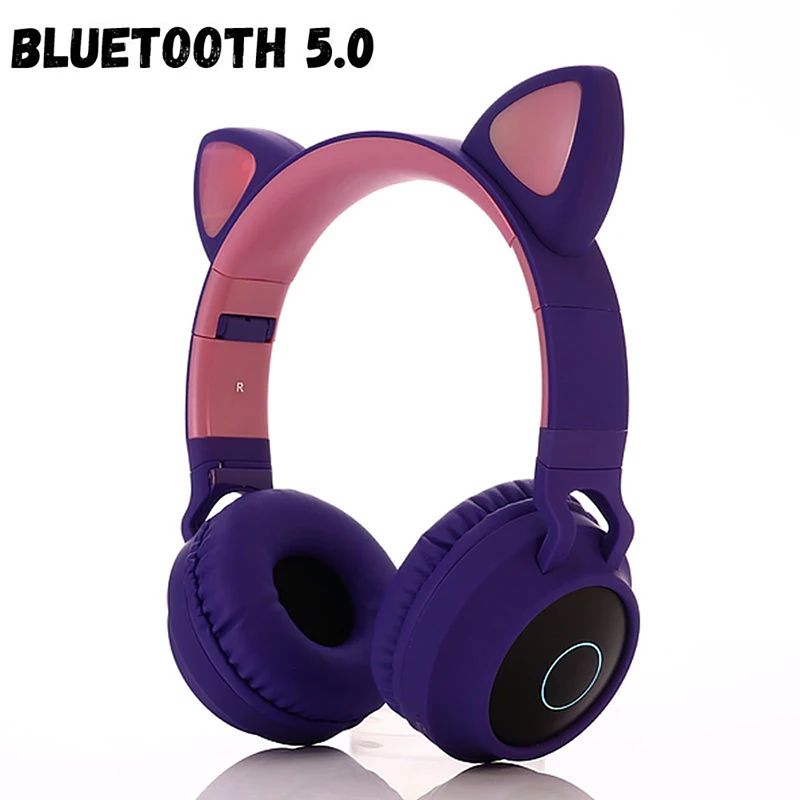 

Cute Cat Earphone Bluetooth 5.0 Headphones Foldable Stereo Wireless Headset with Mic LED Light Support FM Radio/TF Card/Aux