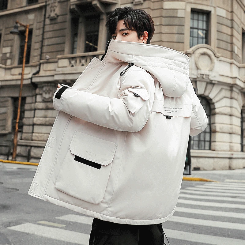 SHANBAO бренд Пряжка карман свободный пуховик зима высококачественный белый утиный пух большой размер мужской пуховик с капюшоном