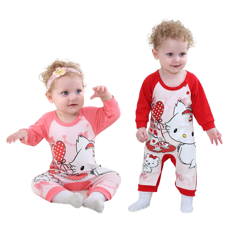 

2018 Autumn New Style Two-color Cat Cartoon Animal Modeling Pure Cotton One-piece Long-sleeve Jumpsuit Tolo Rabbit H2743