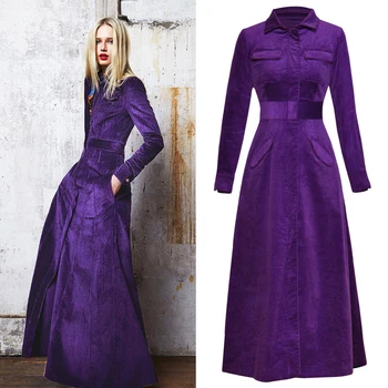 

New purple corduroy performance party holiday long slim coat coat coat