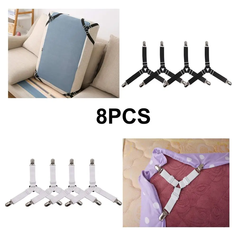 8pcs Three-head Clamp Elastic Cover Blanket Grippers Holder Bed Sheet Clip Mattress Fasteners Fixing Slip-resistant Belt