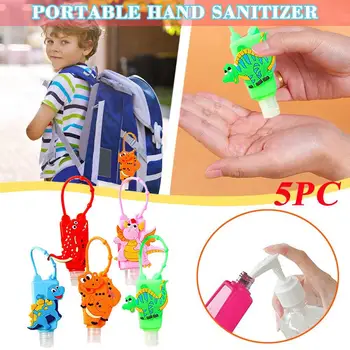 

5pcs Cartoon Dinosaur Silicone Bottle Keychain Hand Washing Gel Dispensing Cases Keychain Hand Sanitizer Portable Keychain 30ml