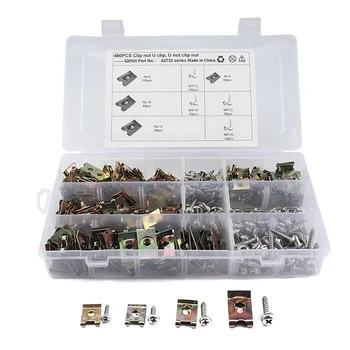 

Car 480Pcs Assorted Spire Clips U Nuts Captive Speed ​​Fasteners Flange Self Tapping Screws U-Shaped Reed Nut