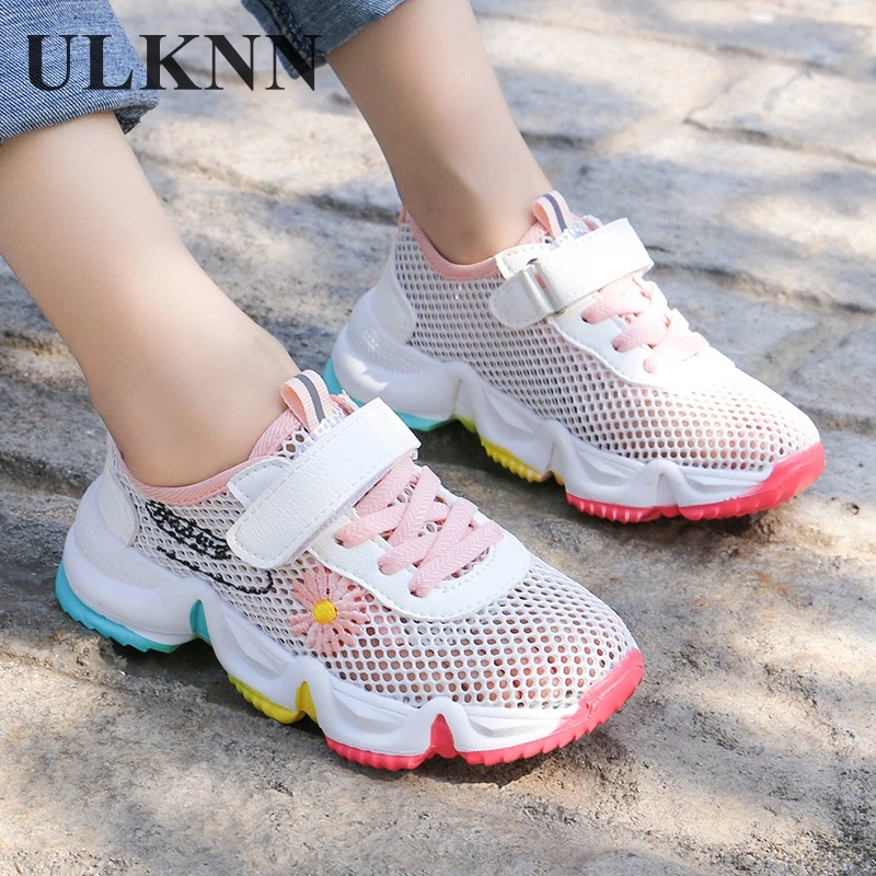 

ULKNN Sneakers for Children's New Kid's Breathable Mesh Girl's Shoes Students Tennis Infants Casual White Size 27-38 Hook & Loop