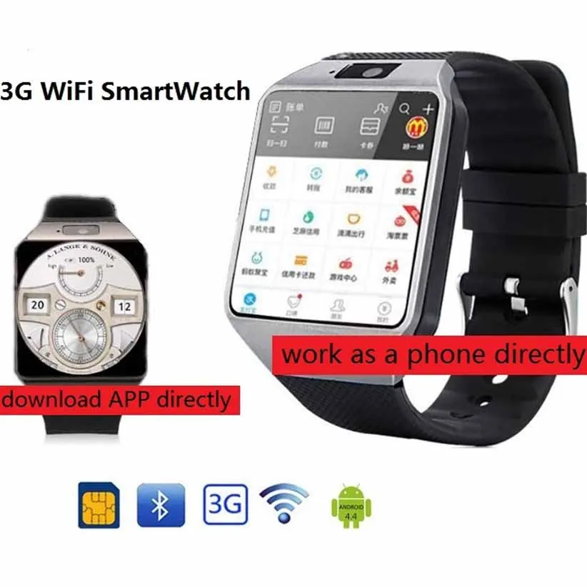 Billig 3G WIFI Smart Uhr 4 GB ROM Sport Facebook Twitter WhatsApp Internet QW09 Bluetooth Smartwatch 2,0 Kamera schrittzähler SIM Karte