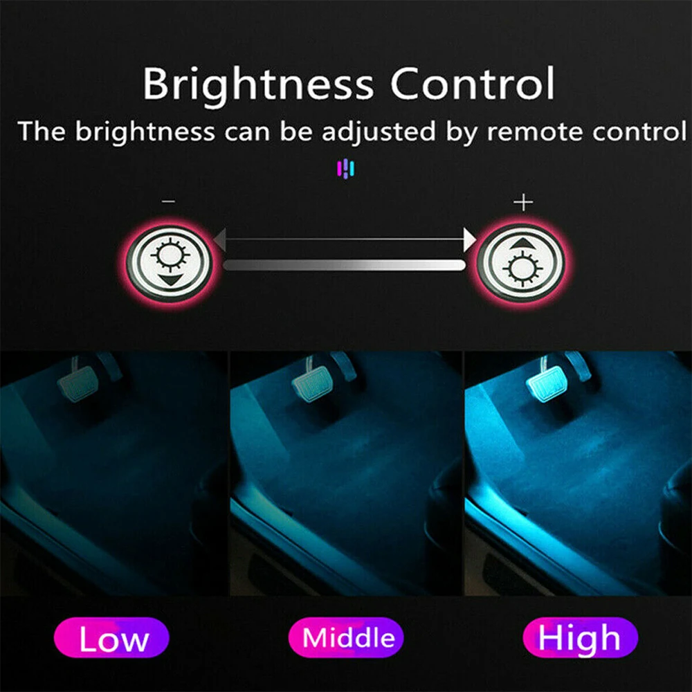Wireless RGB LED Car Interior Floor Decorative Atmosphere Lamp Ambient Light Accessories USB Charging Portable Remote Control