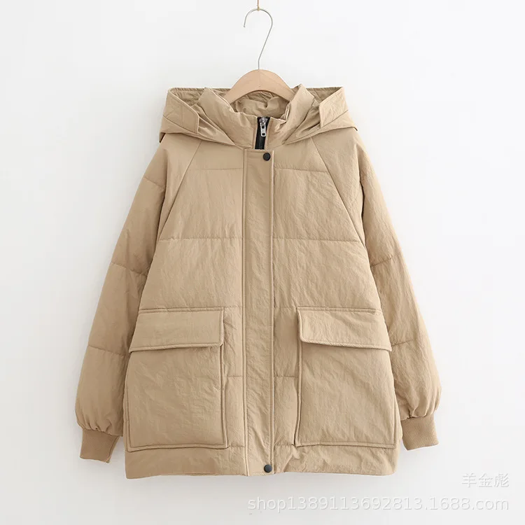 18 Autumn And Winter New Style Simple Korean-style Boyfriend-Style Large Pocket Solid Color Loose-Fit Hooded Thick Cotton Overco