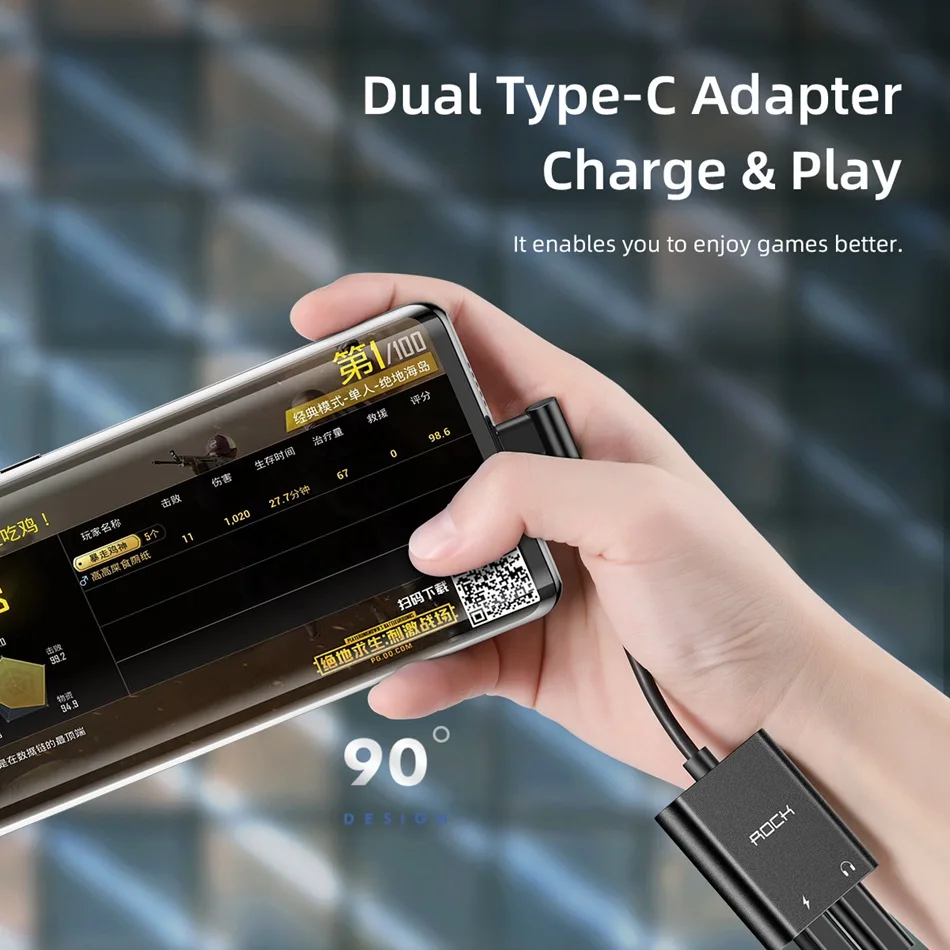 ROCK Dual type-C аудио кабель адаптер type C разъем для наушников аудио сплиттер USB-C 60 Вт PD Быстрый зарядный кабель для huawei Xiaomi