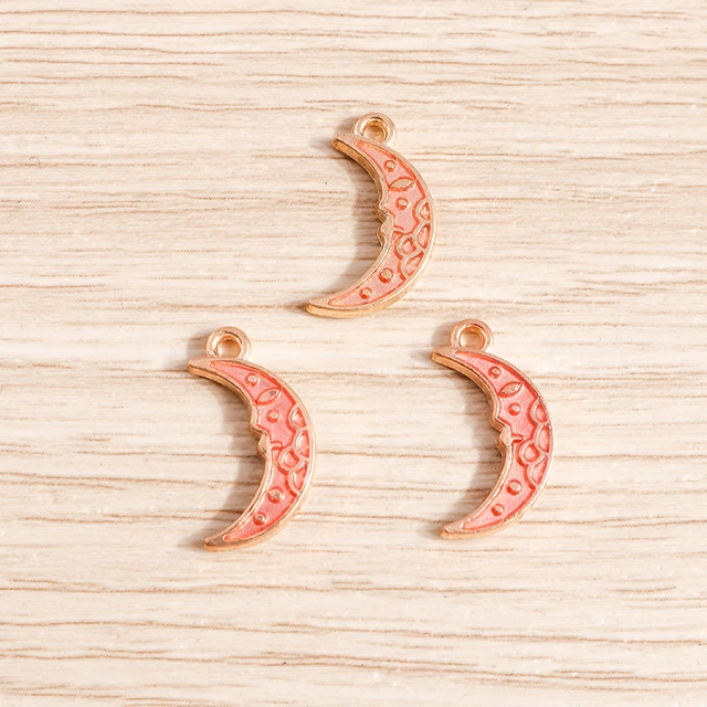 10pcs/lot Enamel Alloy Enamel Charms for Jewelry Making Cute Moon Star Sun Charms Pendant for DIY Necklaces Earrings Accessories Orange Color