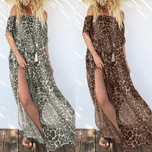 ZANZEA женский леопардовый сарафан сексуальное Макси платье с открытыми плечами модное праздничное Летнее Длинное Платье размера плюс