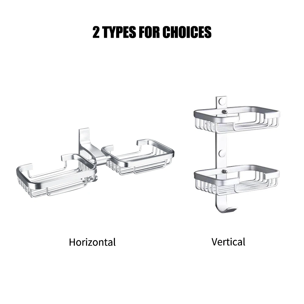 

Soap Dish Holder 2 Layers Wall Mounted Bathroom Shower Dispensers Space Aluminum Soap Storage Organizer Rack Hanger