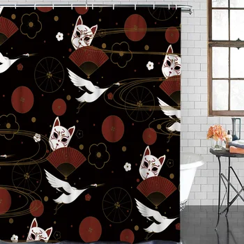 

Waterproof Polyester Fabric Shower Curtain Japanese Fox Mask Shower Curtain