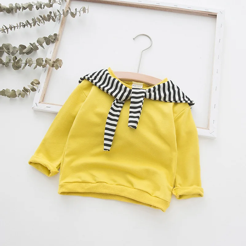 Одежда для маленьких девочек милые футболки с рисунком футболки с капюшонам Топы Повседневное с длинными рукавами хлопковые топы для девочек RT476 - Цвет: yellow