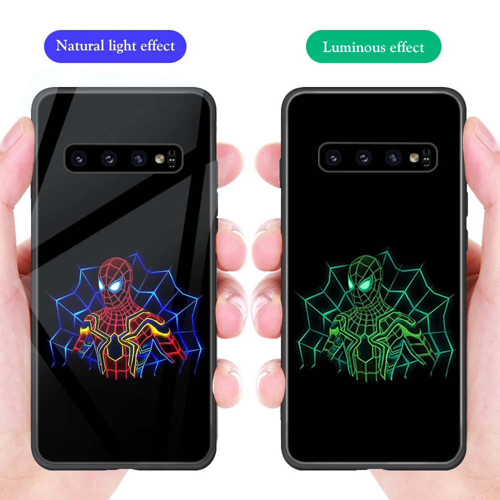 

ciciber iron Man Luminous Tempered Glass Phone Case For Samsung Galaxy A50 70 40 30 20 S10 9 8 7 Plus edge S10e shockproof Cover