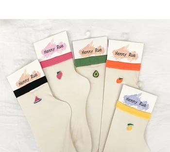 

Transparent Women Socks Summer Fashion Female Cute fuirt Soft Cotton Bottom Socks Women's Mesh Glitter Short Casual Socks