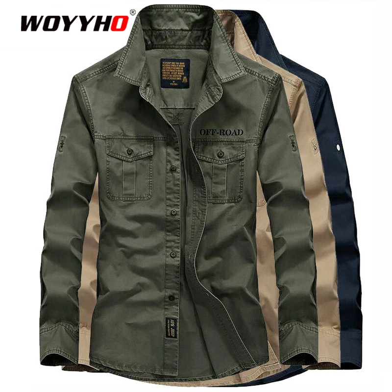 Мужская дышащая рубашка с длинным рукавом хлопковая Военная быстросохнущая