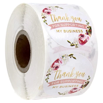 

500Pcs/Roll 1.5 inch Thank You for Supporting My Business Round Floral Label Seals Sticker for Handmade Envelope Decor