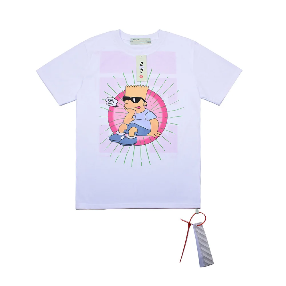 

Europe And America Popular Brand Summer Ow19 New Style Simpson Figure Crew Neck Pullover Men And Women Pure Cotton Combed Cotton