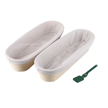 

2 Packs of 14-Inch Rattan Basket with Lined Bread Proofing Basket, Fermentation Basket Special Fermentation Rattan Basket for Co