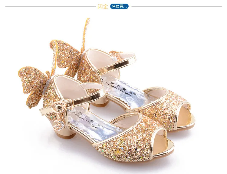 Chaussure enfant fille; босоножки для девочек; chaussures prinsessen schoenen; блестящие босоножки с бантом; модельные туфли на высоком каблуке