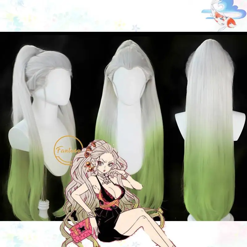 Парик из длинных синтетических волос Daki Demon Slayer Kimetsu No Yaiba Juuni Kitsuki зеленый