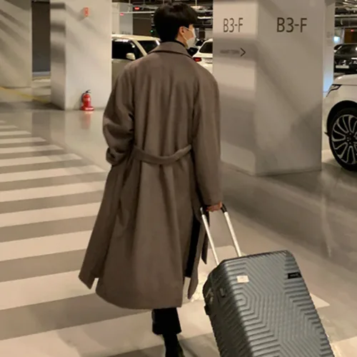IEFB 한국 트렌드 남성 루즈핏 캐주얼 싱글 브레스트 오버코트, 패션 긴팔 모직 롱 코트, 9D1655, 가을 겨울, 신제품 5