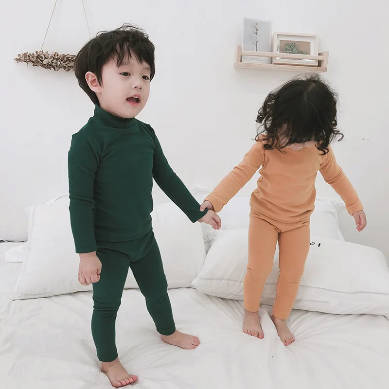 Fall and Winter New Ground Long Sleeve Medium and High Neck Suit for Children's Pajamas for Boys and Girls