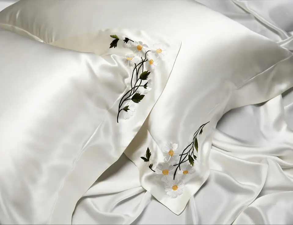 DISANGNI 100% Reine Maulbeerseide Kissenbezug für Haar und Haut, Natürliche Seide mit Blumenstickerei, Weich und Atmungsaktiv Luxus P – Detail 14
