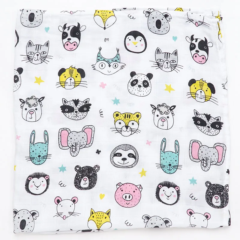 60*60 Bamboo Cotton Baby Bibs Blanket Soft Cartoon Animal Print Newborn scarf Handkerchief Multi-function Wrap Burp Cloths Stuff | Мать и
