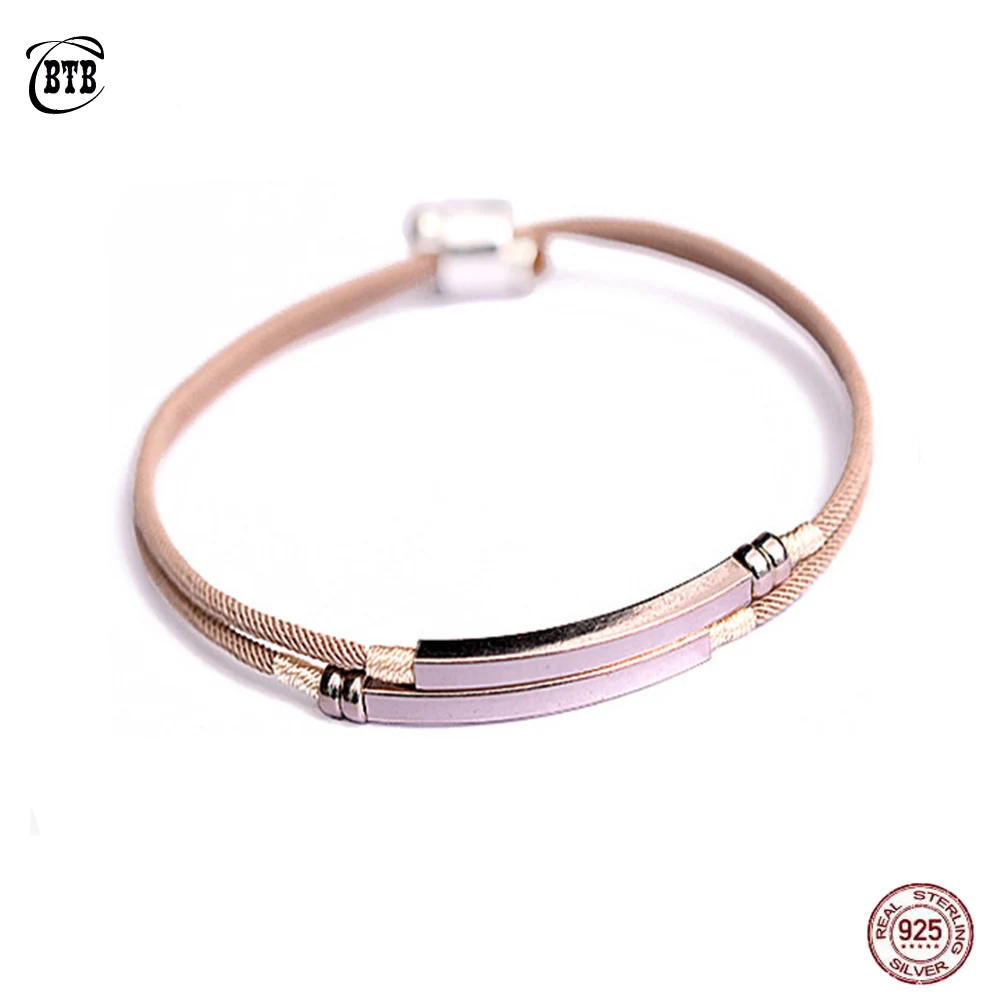 Индивидуальные 925 пробы Серебряные Трубчатые браслеты, винтажные плетеные веревочные браслеты ручной работы для влюбленных, модные ювелирные изделия для пар