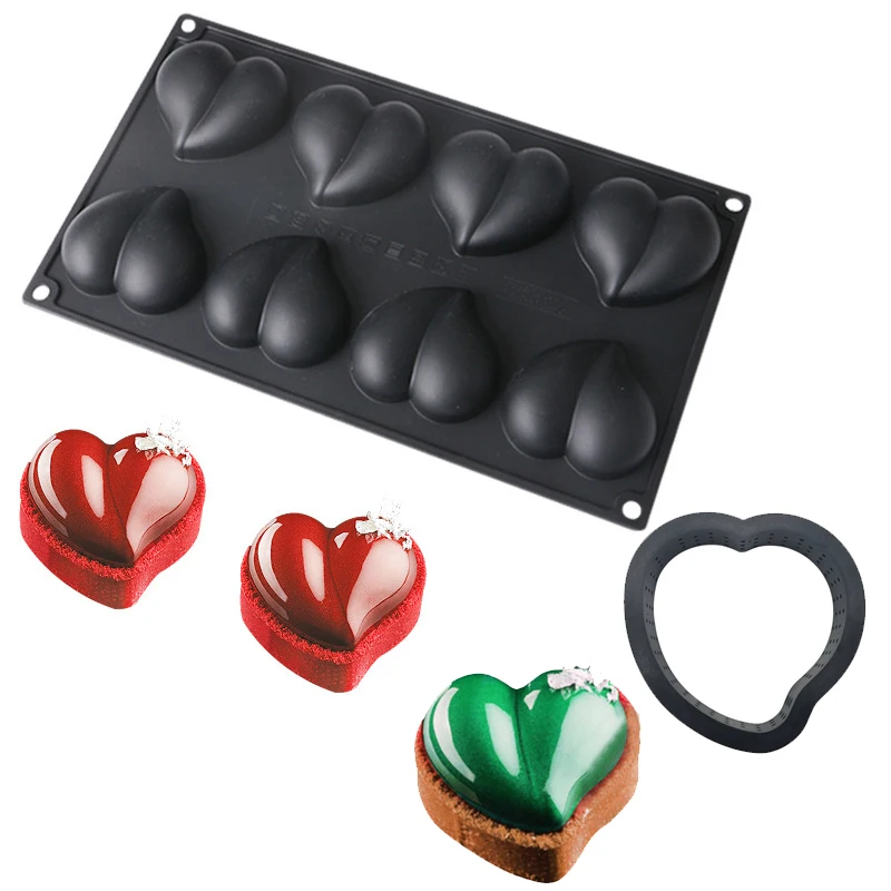 Nuove Forme A Cuore Dessert Stampi In Silicone Tagliabiscotti Mousse Strumenti Per Decorare Torte 8 Cavità Budino Di Ghiaccio Stampi Per Cottura Al Ci