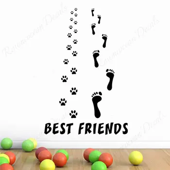 

Best Friends Quote Wall Decal Animal Pet Dog Paw Human Footprint Vinyl Wall Sticker Home Decor Living Room Bedroom Murals 4440