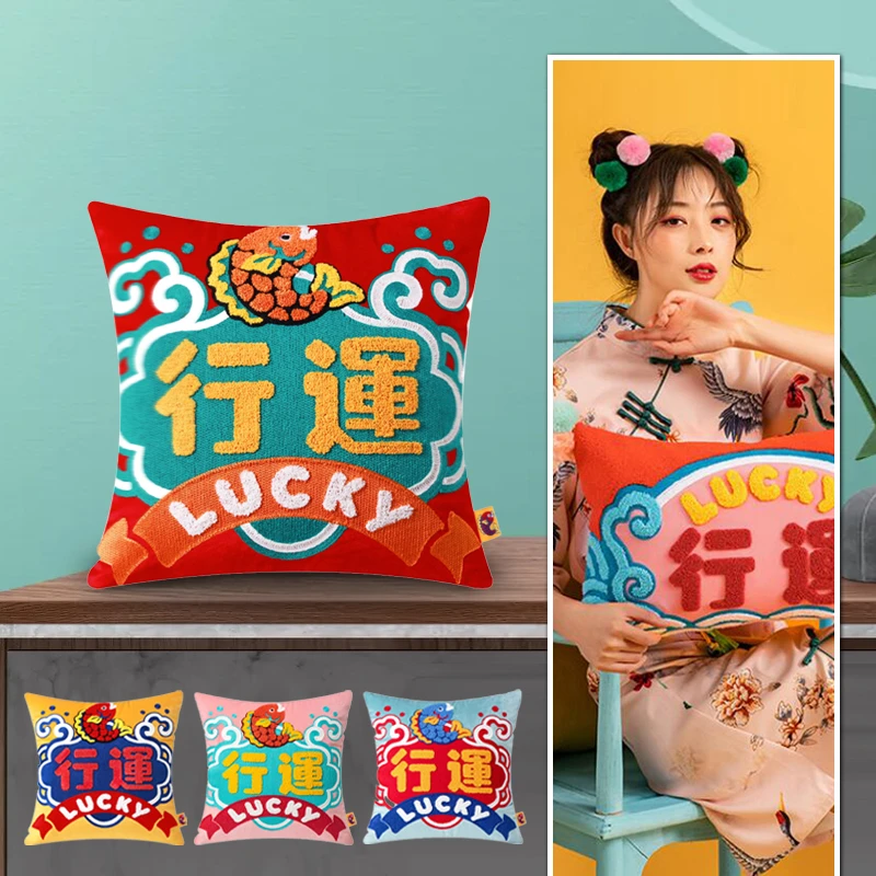 patio furniture cushions 45x45cm Chinese Style New Lucky Printed Square Pillow Festival Velvet Embroidery Creative Cushion Home Sofa Sleeping Pillow large floor cushions