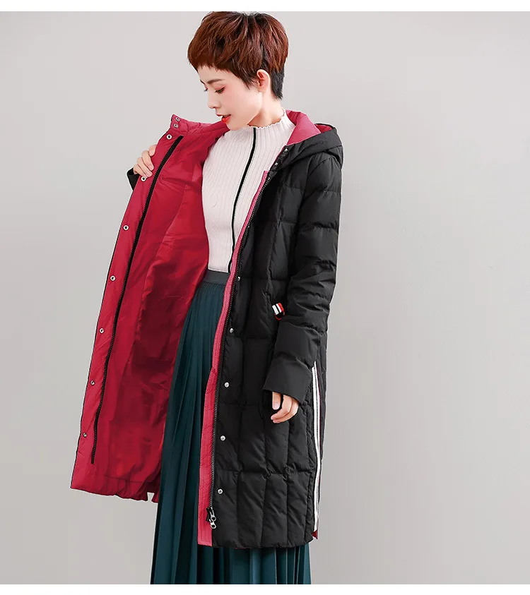 Down Jacket Women's Hooded Coat Fall And Winter Clothes New Style South Korea-Style Mid-length over-the-Knee Thick Warm Coa