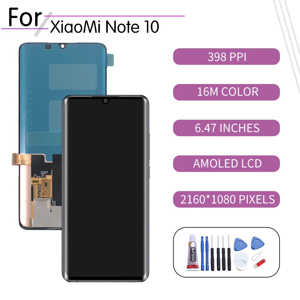 Для Xiaomi Mi Note 10 ЖК-дисплей кодирующий преобразователь сенсорного экрана в сборе для Xiaomi Mi Note 10 дисплей с заменой рамки