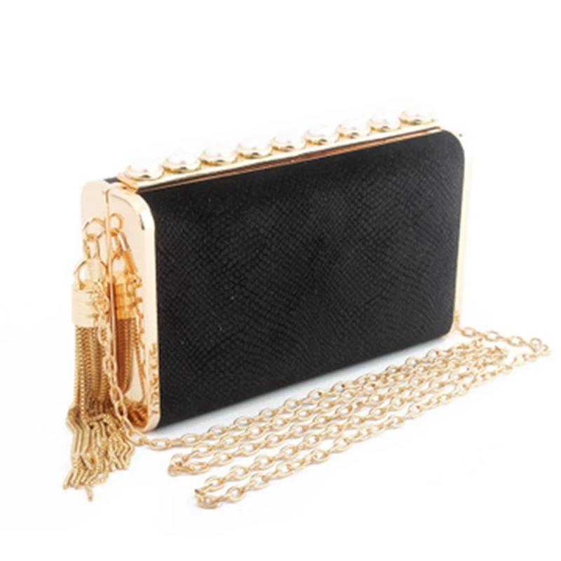 Women Evening Purse Sparkly Handbag Hardcase Shoulder Crossbody Bag with Metal Tassel for Party J9