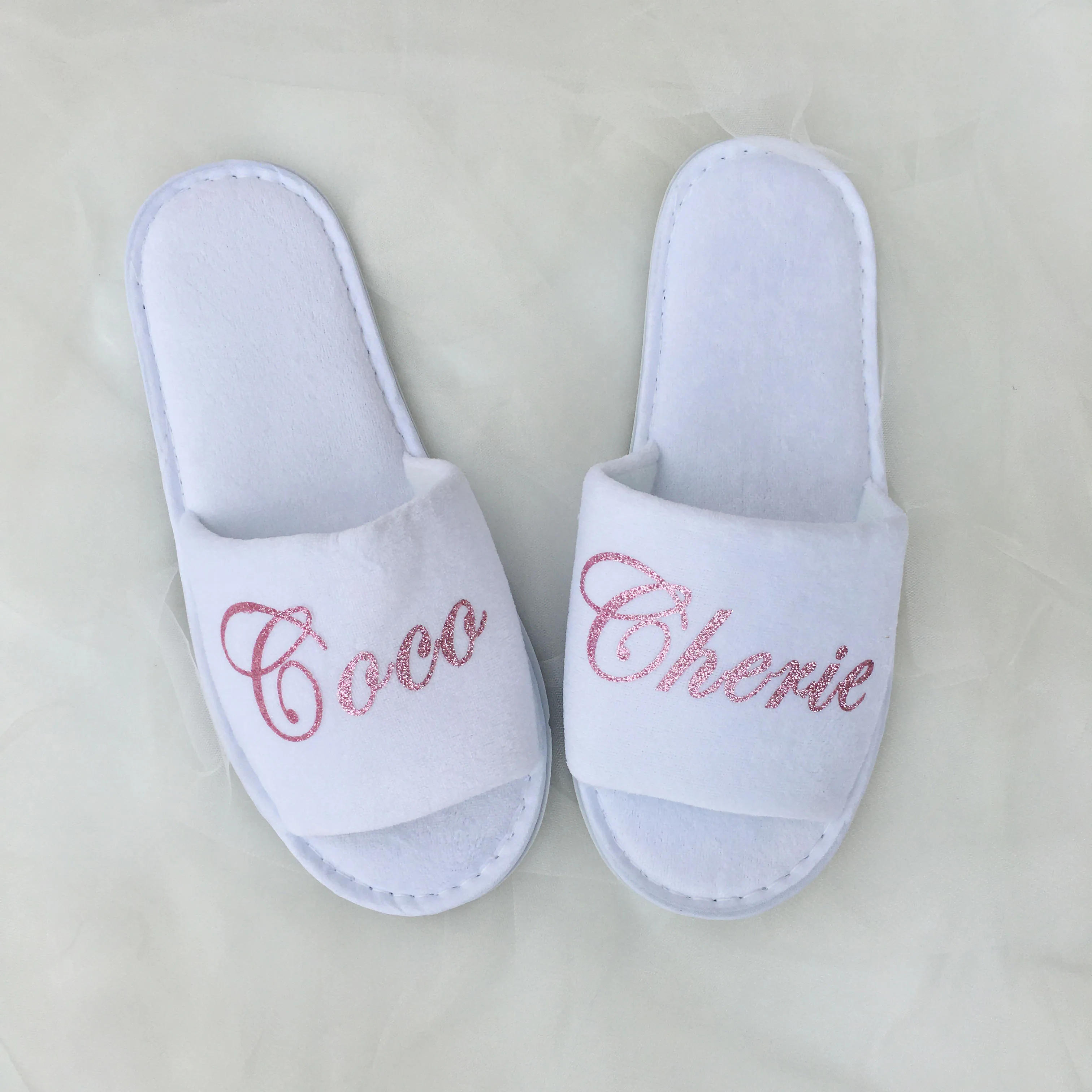 

Custom name any language Wedding Bride to be bachelorette party Sister Mom Bridesmaid gift personalized slippers for guests