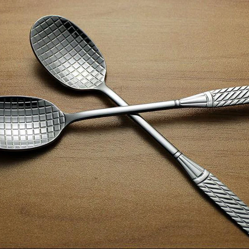 1PC Baby Feeding Spoon Stainless Steel Badminton Racket Spoon Ice Cream Fruit Dessert Spoon Coffee Teaspoon