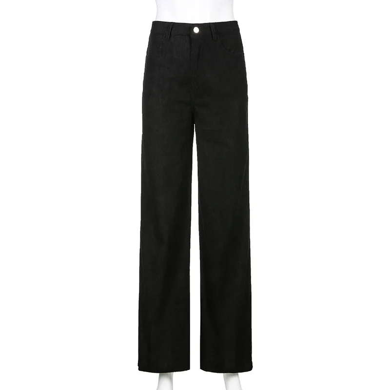 Retro Women Jeans Brown Wide Leg Pants Corduroy Baggy 90s Women's Solid high waist Street Style trousers Comfortable Jeans chino pants