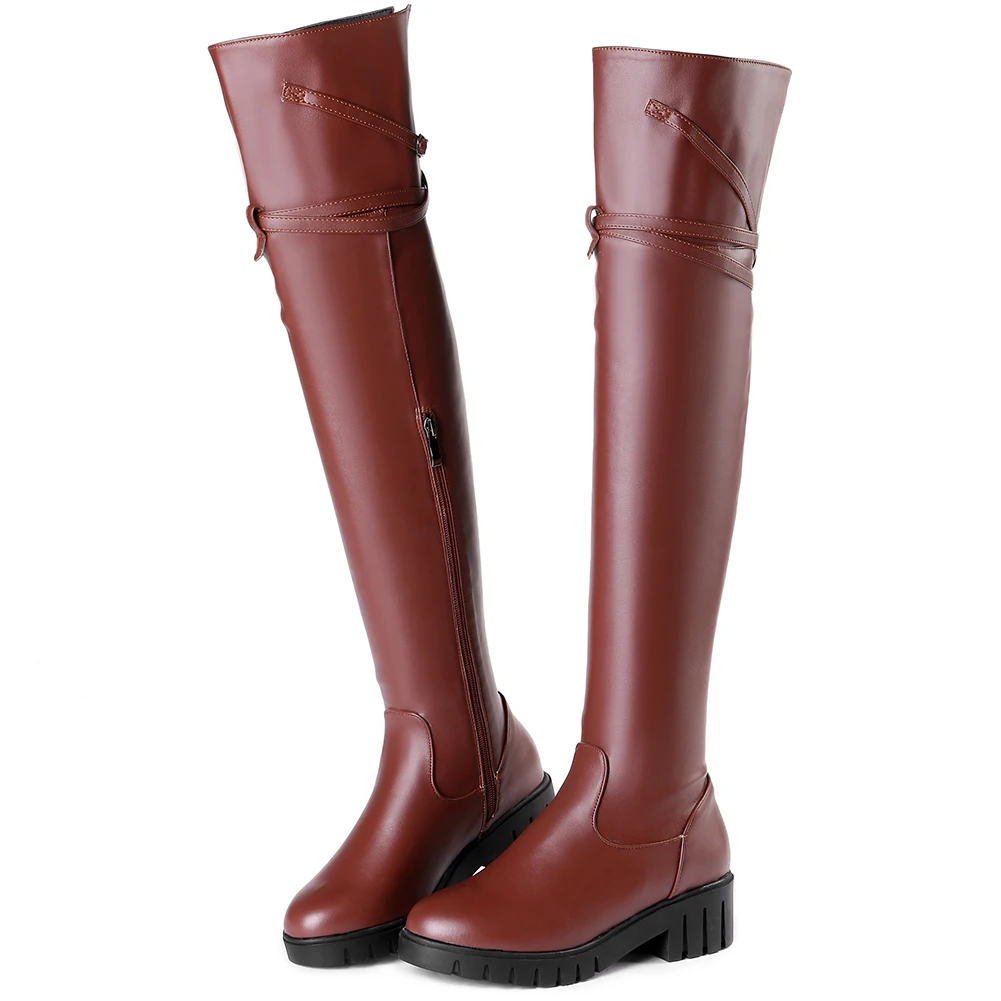 RIBETRINI Over The Knee Boots For Women Round Toe Zipper Thick Sole Trunky Heel Shoes Woman Fashion Knight Long Boots Women