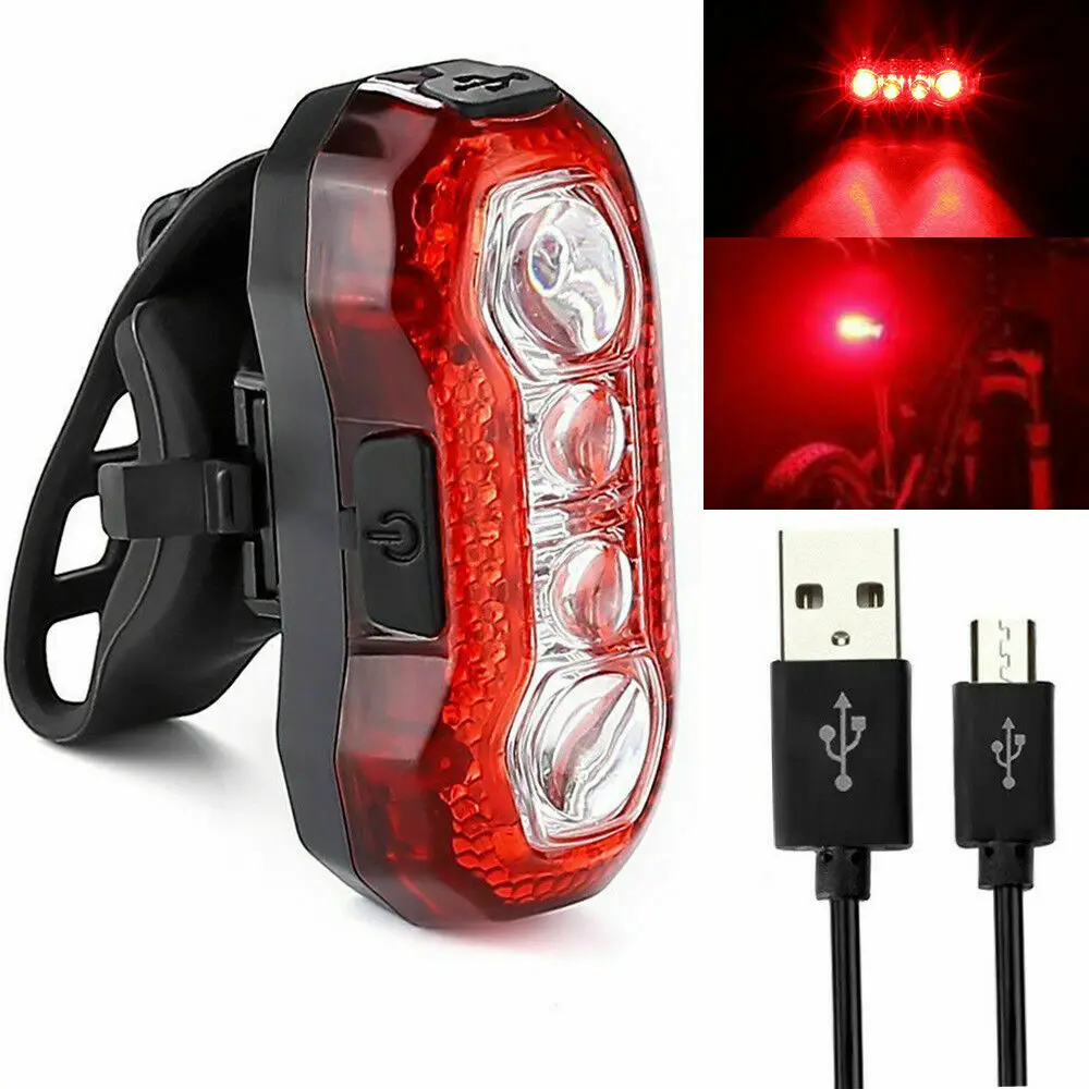

4 LEDs Bike Bicycle Cycling Tail Light Rear USB Rechargeable Red Warning Plastic
