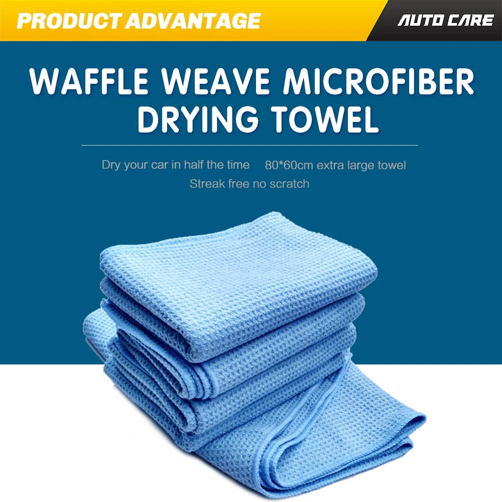 Blue Microfiber Drying Cloth Waffle Weave Kitchen Wash Cleaning Towel 80*60cm 