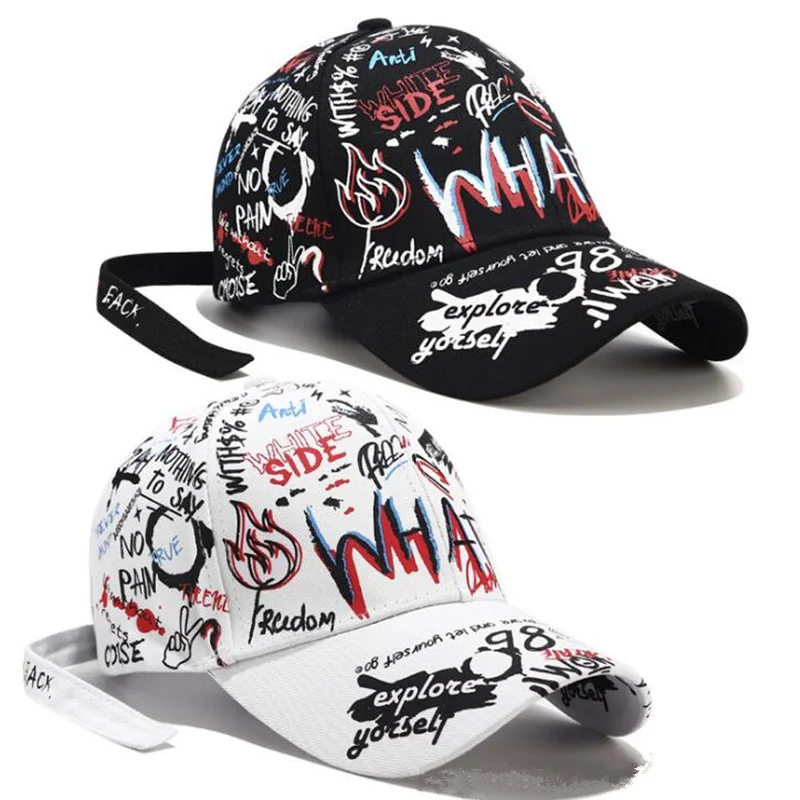 Новые унисекс расписанные шляпы для женщин и мужчин регулируемые черно-белые цветные граффити универсальные бейсболки