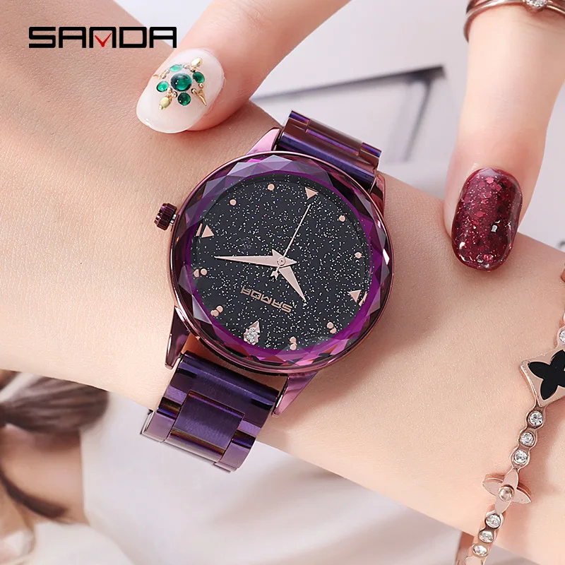 

SANDA New Style Popular Brand I Romantic Trend Star Dial Waterproof Steel Belt Fashion Students Watch Women's