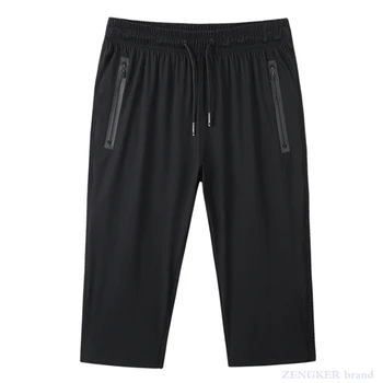 

Men's summer fertilizer plus size straight mouth cropped trousers warp knitted silk cropped shorts mesh air conditioning L-9X