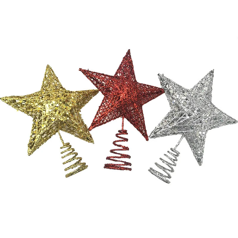1pcs/pack 15*20cm Gold Glitter Christmas Tree Top Iron Star Christmas Decorations Home Xmas Tree Ornaments Handmade DIY
