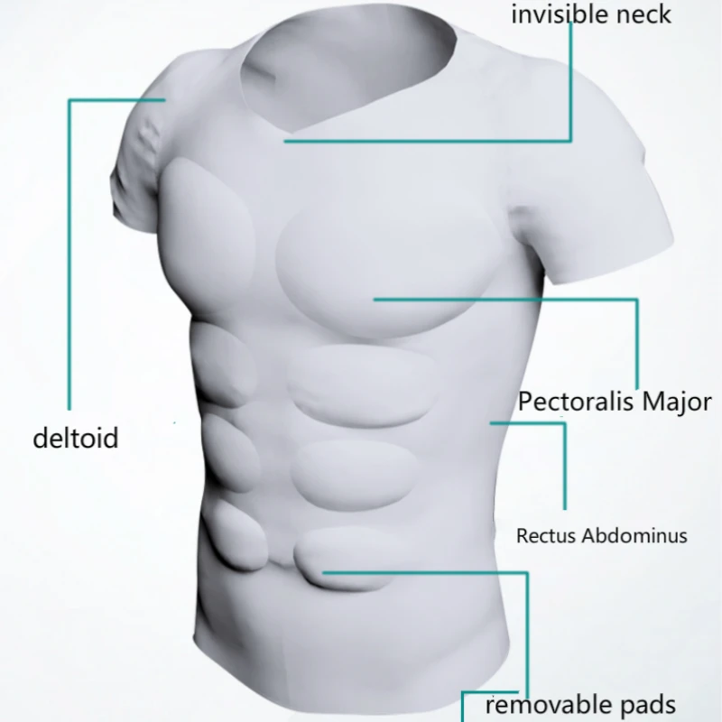 Men Muscle Body Shirts 8 Pack with Removable Pads for Shaper Abdominal Underwear Corset Power Tops Invisible Undershirts body shaper waist trainer slimming vest compression sports top muscle shaper