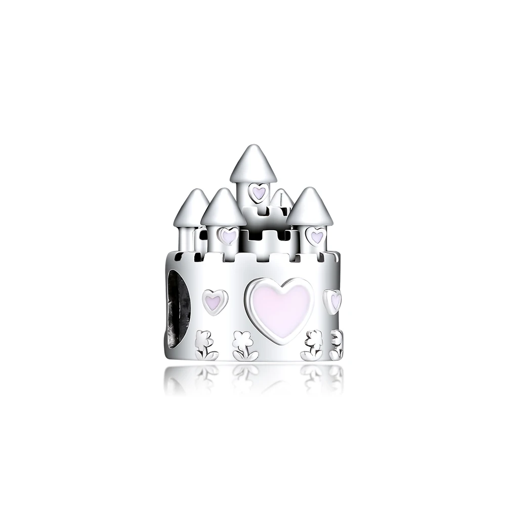 925 Sterling Silver Charms Jewelry Pink Sleeping Beauty Castle Beads fits for Necklaces Bracelets Free Shipping