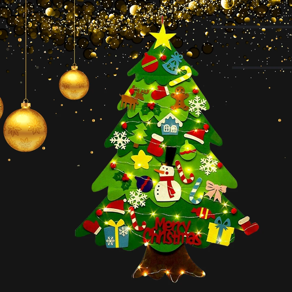 

With/without Light Kids Diy Felt Christmas Tree Set Wall Hanging Detachable Ornaments Toddler Xmas Gifts New Year Party Supplies