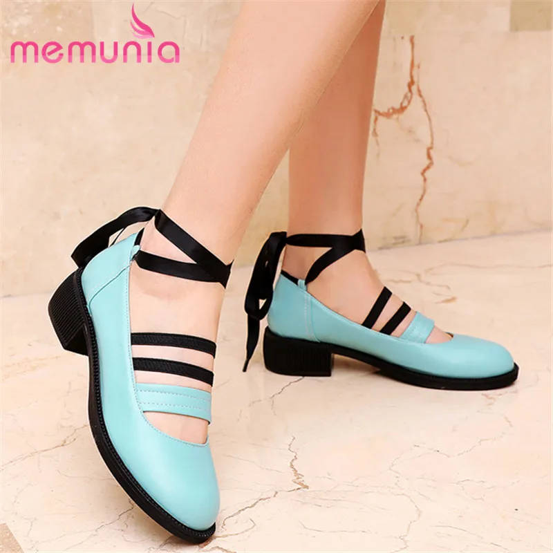 

MEMUNIA 2020 new arrival women pumps pu round toe sweet single shoes lace up spring summer comfortable casual shoes ladies